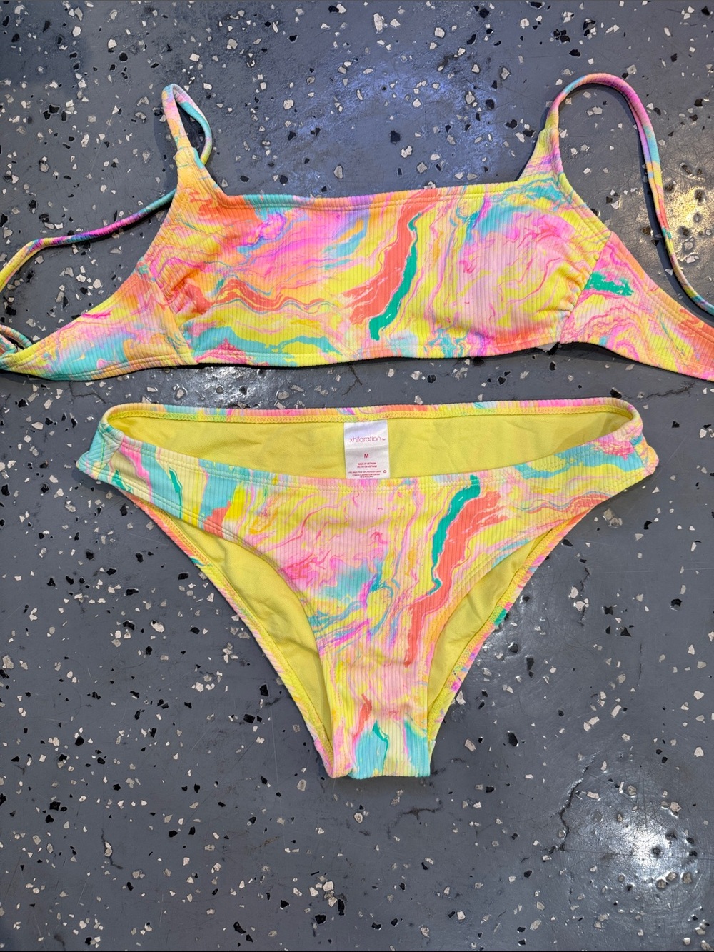 Xhilaration Neon Swirl Ribbed Bikini Set - Yellow, Pink, Teal